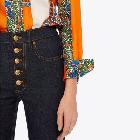 Tory Burch Button Fly High Waisted Ankle Jean Dark Wash Blue 24 - Picture 3 of 10